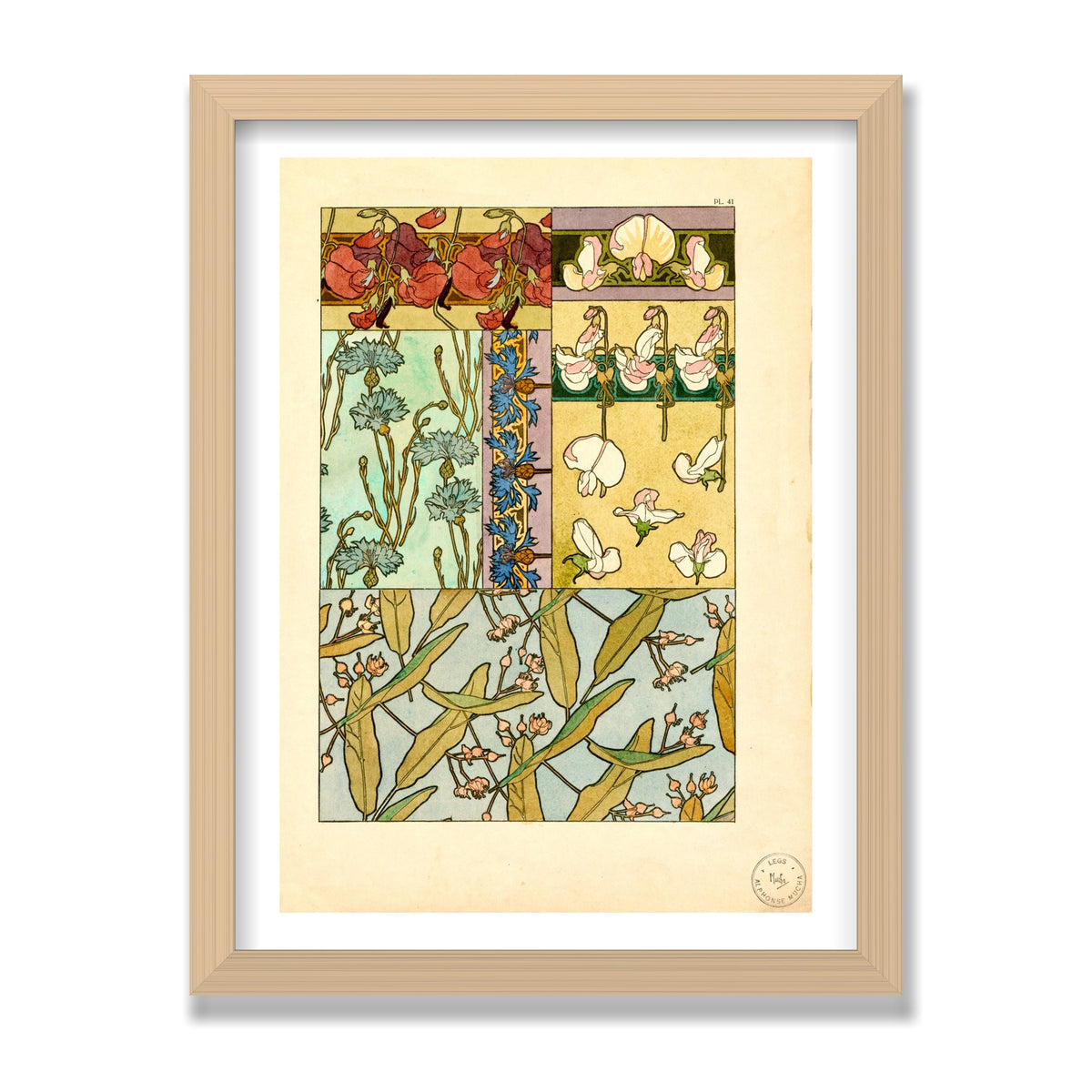 Sweet Peas (Documents Décoratifs), 12 × 16 in, Natural Oak frame