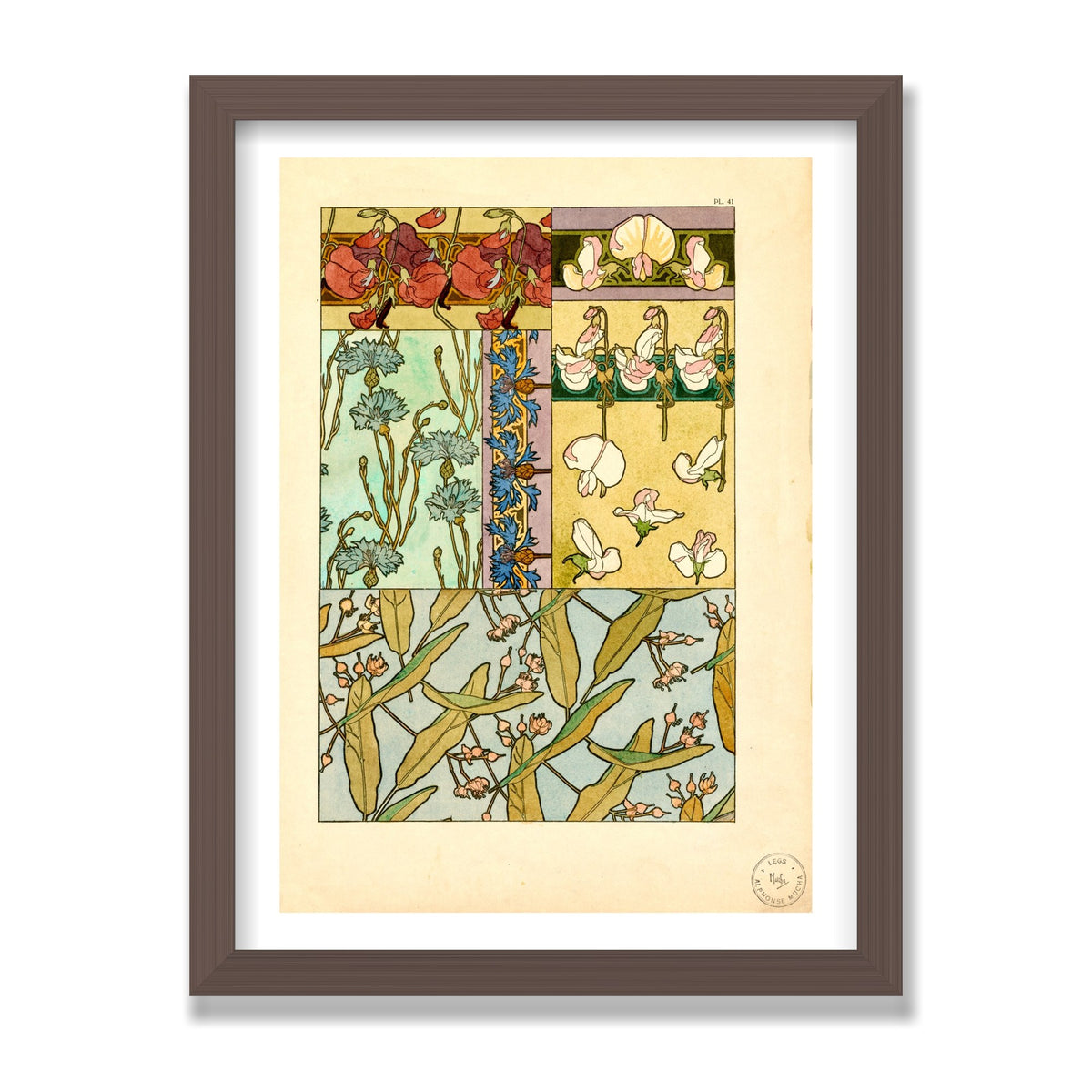 Sweet Peas (Documents Décoratifs), 12 × 16 in, Walnut frame