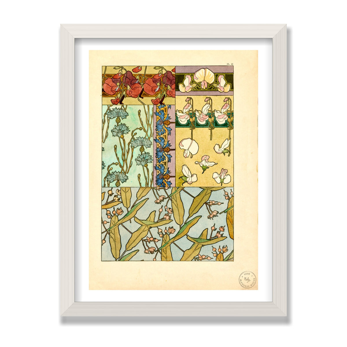 Sweet Peas (Documents Décoratifs), 12 × 16 in, White Oak frame