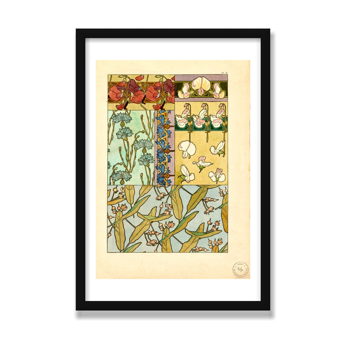 Sweet Peas (Documents Décoratifs), 16 × 24 in, Black Satin frame