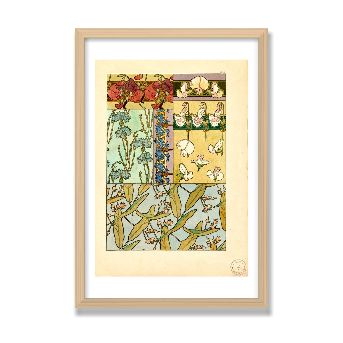 Sweet Peas (Documents Décoratifs), 16 × 24 in, Natural Oak frame