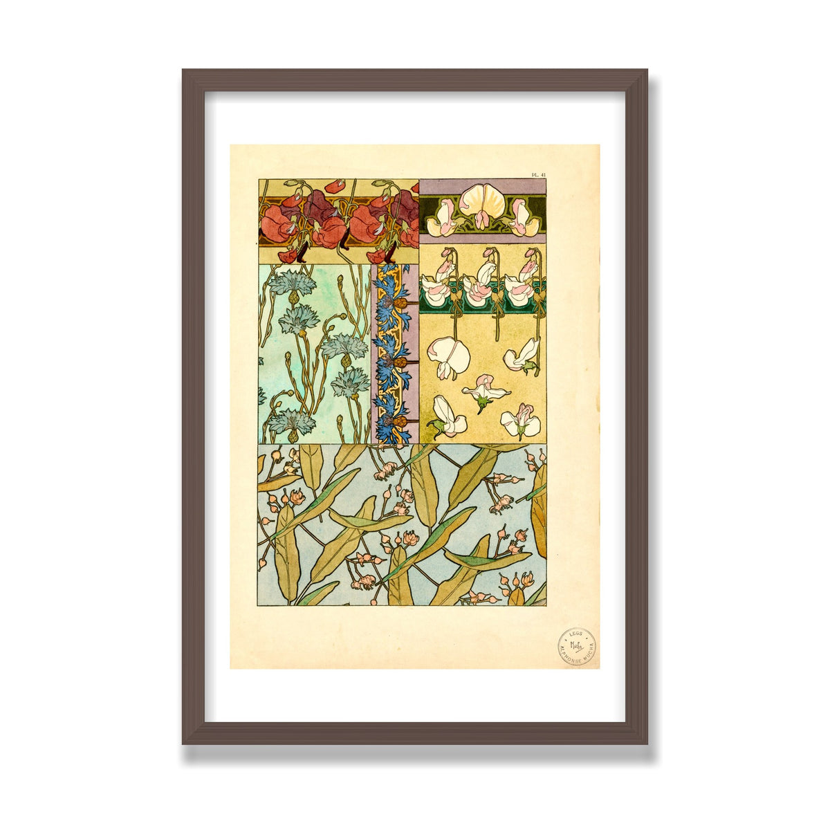 Sweet Peas (Documents Décoratifs), 16 × 24 in, Walnut frame