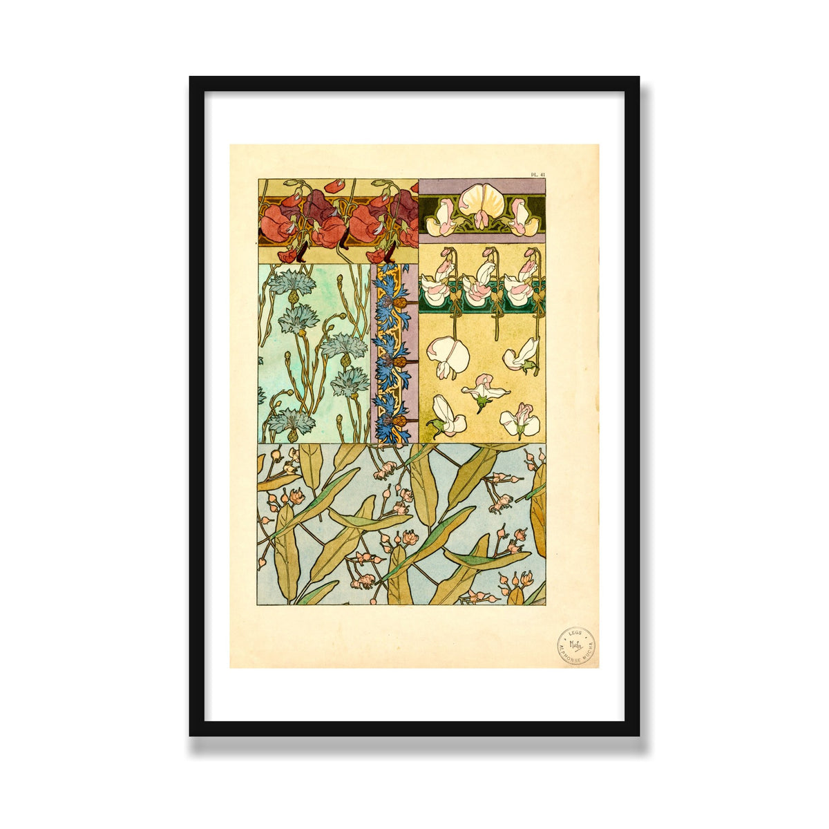 Sweet Peas (Documents Décoratifs), 24 × 36 in, Black Satin frame