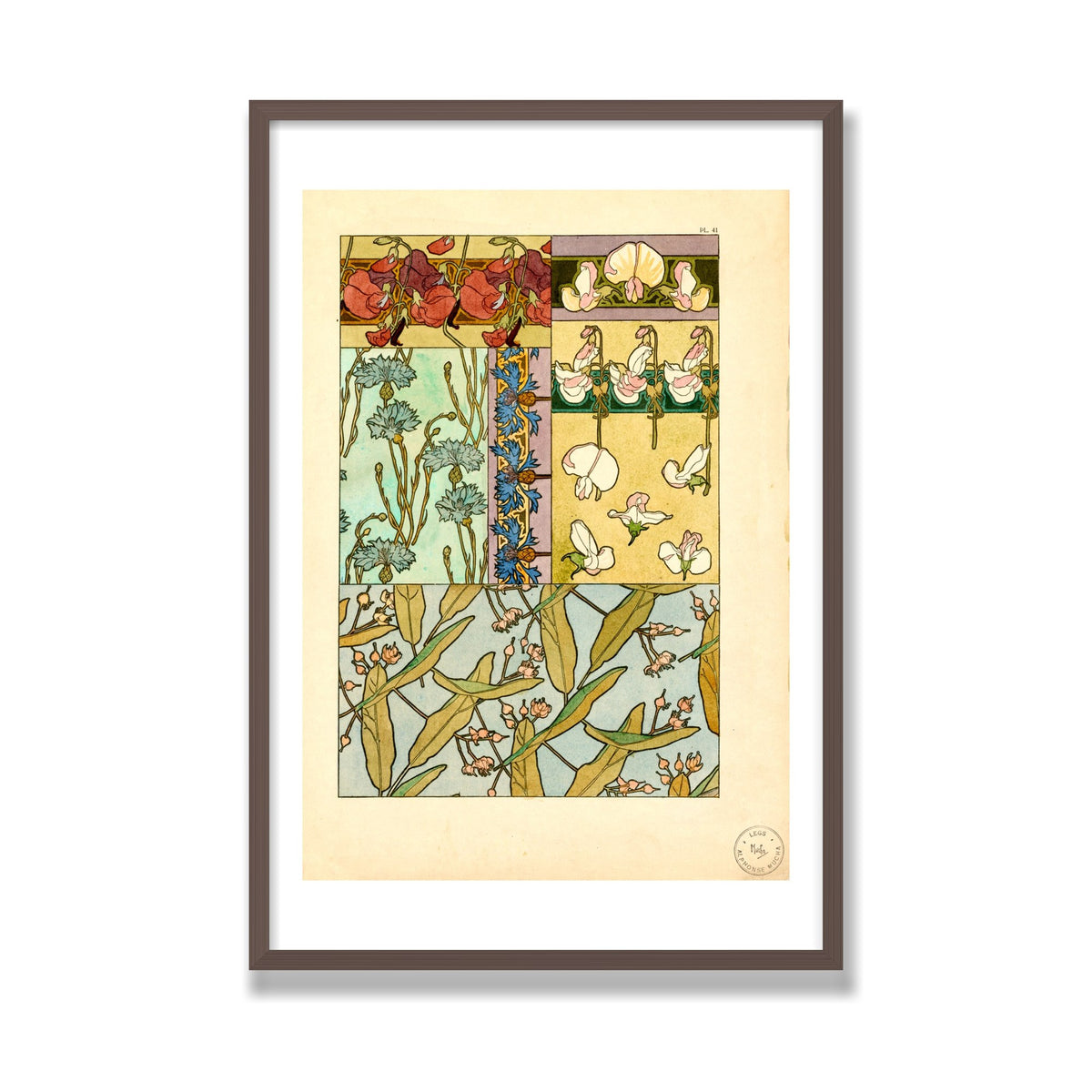 Sweet Peas (Documents Décoratifs), 24 × 36 in, Walnut frame