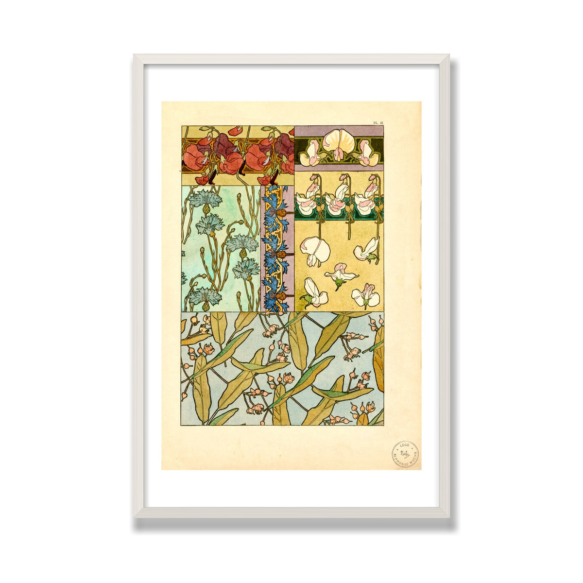 Sweet Peas (Documents Décoratifs), 24 × 36 in, White Oak frame