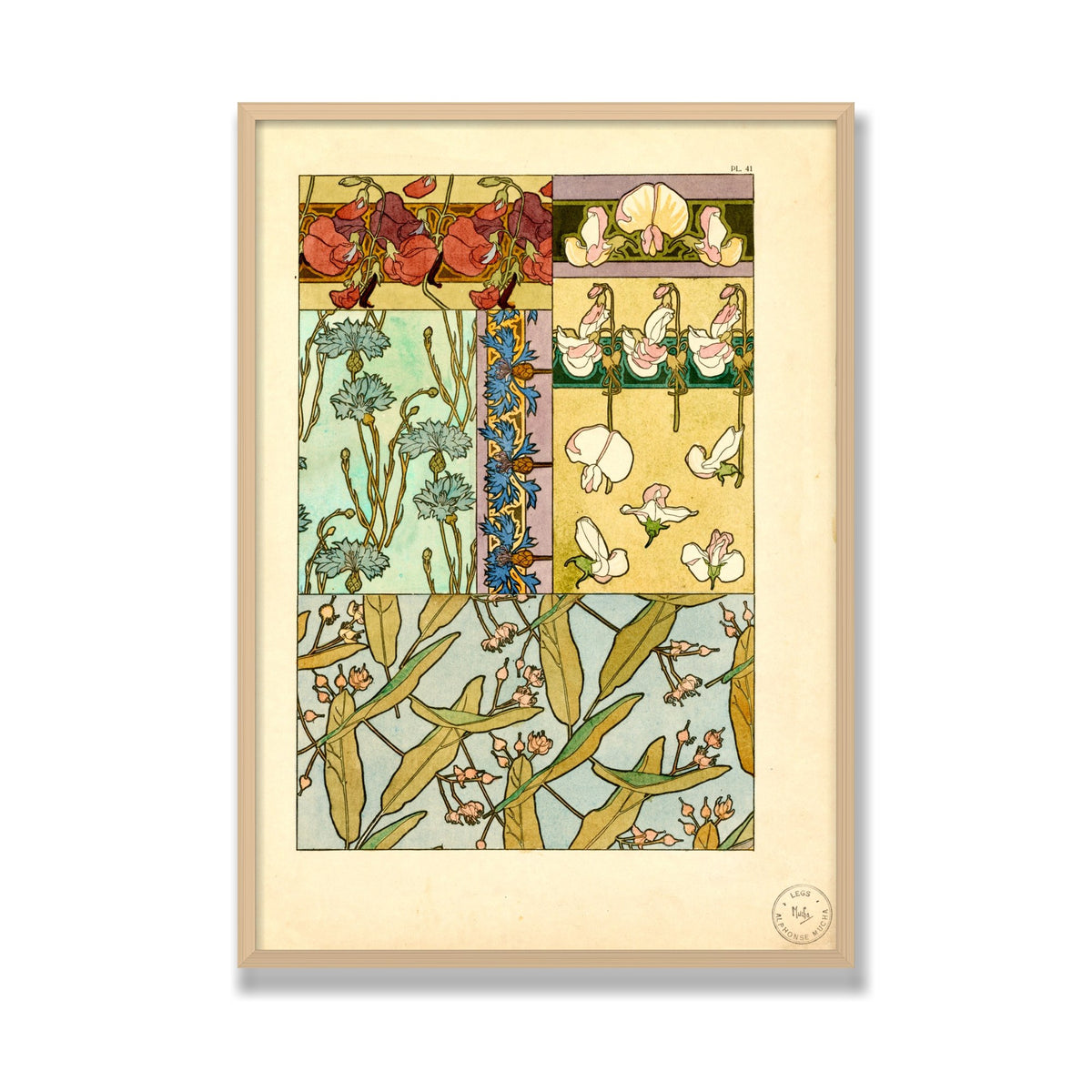 Sweet Peas (Documents Décoratifs), 28 × 40 in, Natural Oak frame