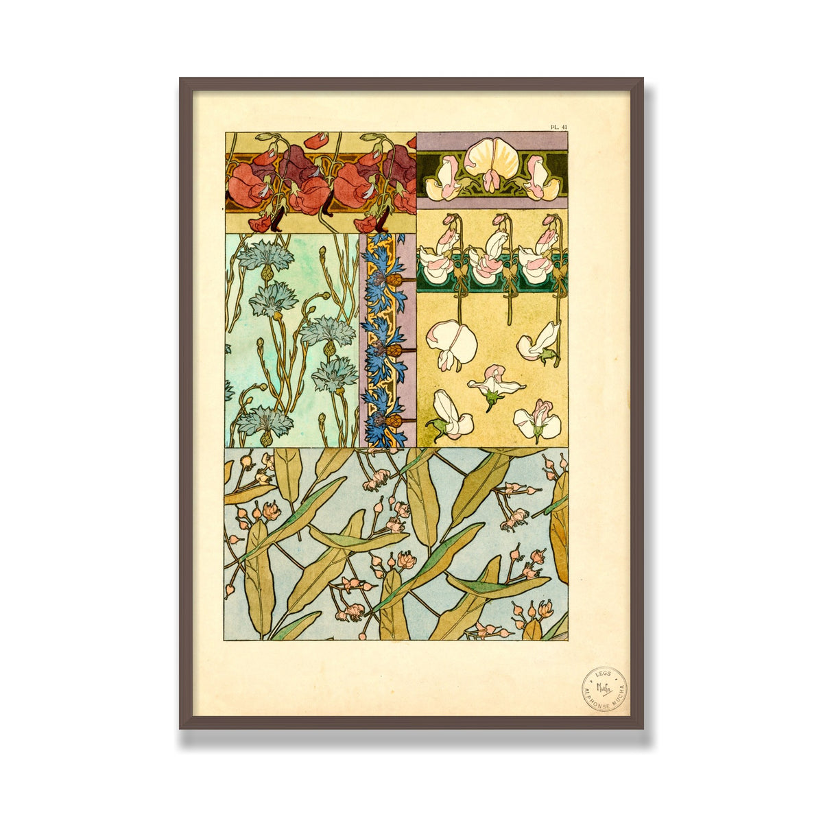 Sweet Peas (Documents Décoratifs), 28 × 40 in, Walnut frame