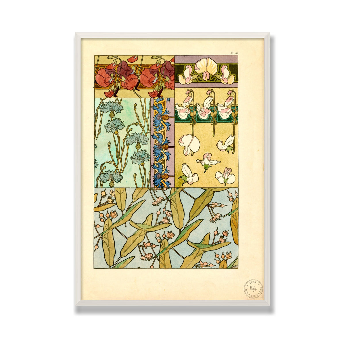 Sweet Peas (Documents Décoratifs), 28 × 40 in, White Oak frame
