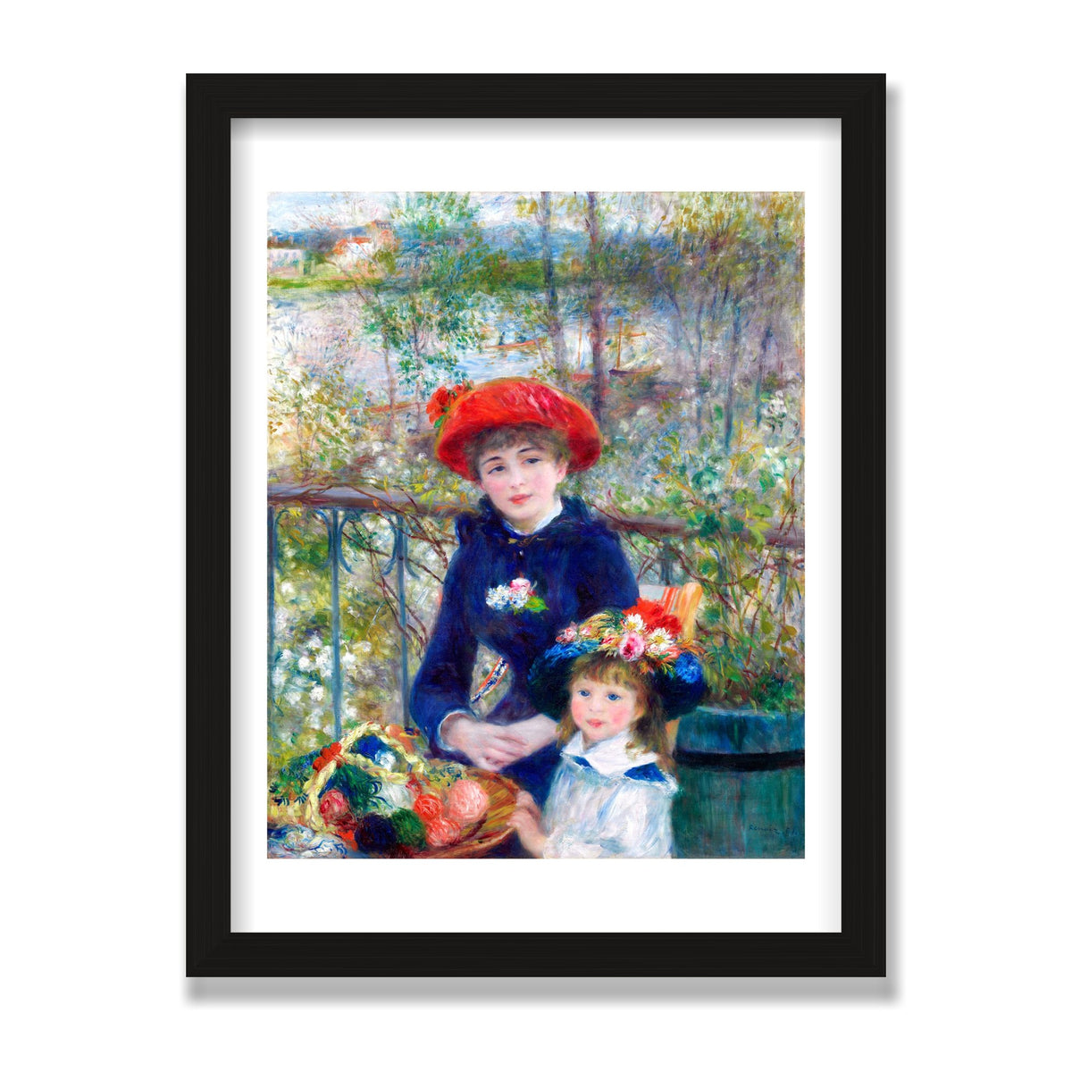 Two Sisters (On the Terrace), 12 × 16 in, Black Oak frame