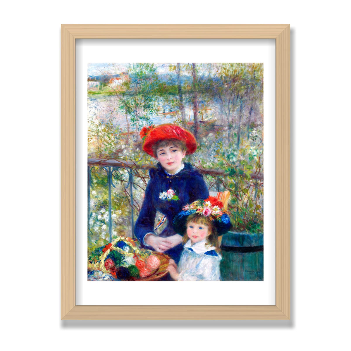 Two Sisters (On the Terrace), 12 × 16 in, Natural Oak frame