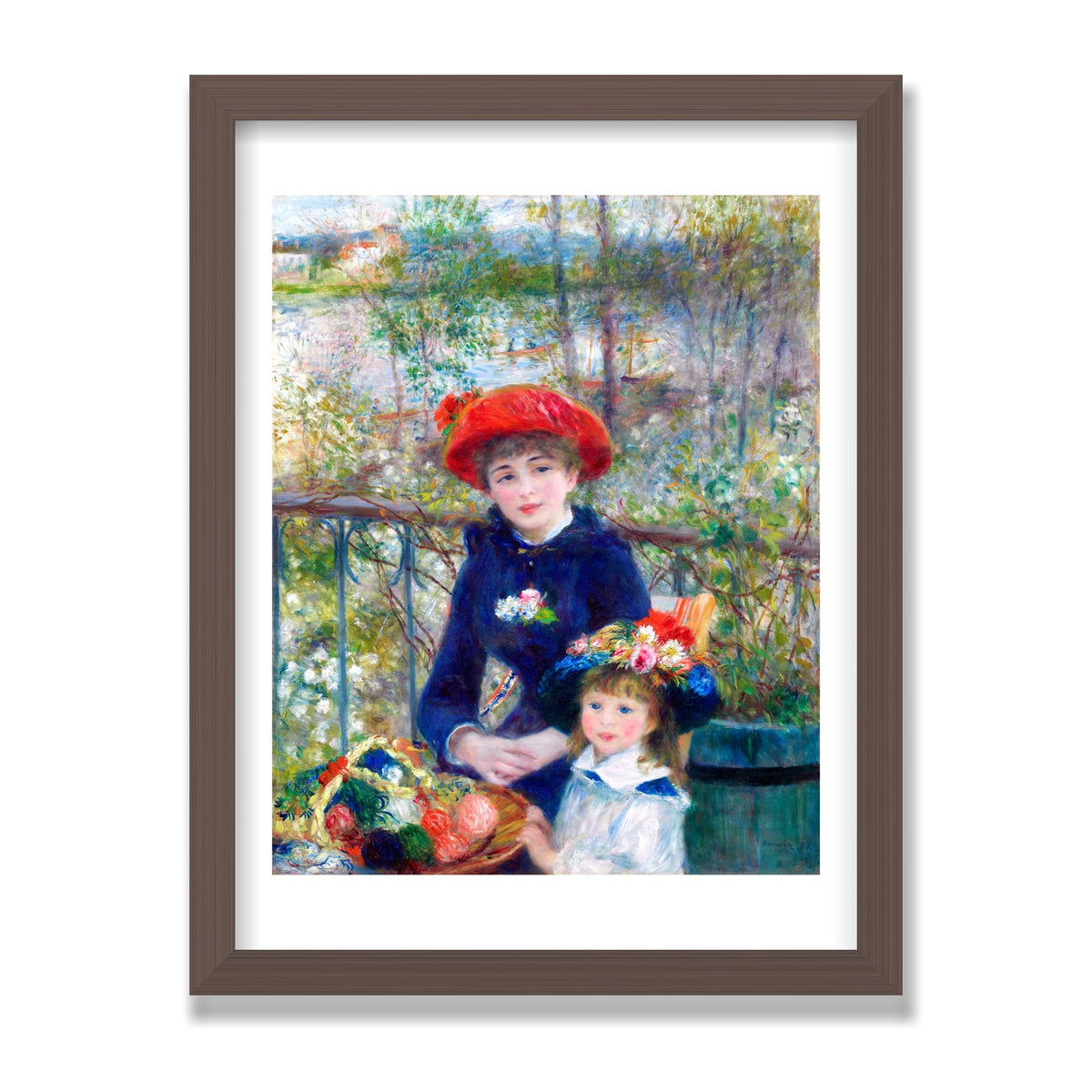 Two Sisters (On the Terrace), 12 × 16 in, Walnut frame