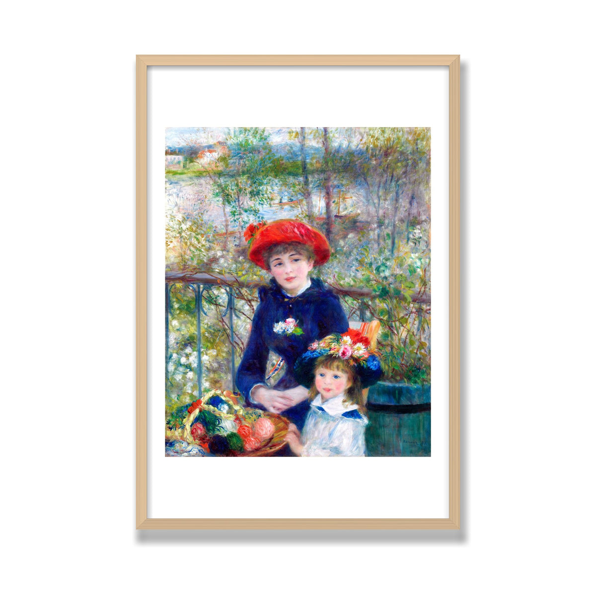 Two Sisters (On the Terrace), 24 × 36 in, Natural Oak frame