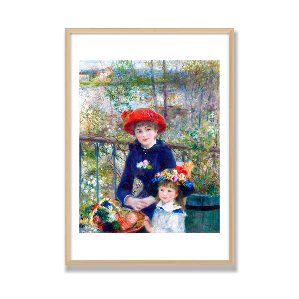 Two Sisters (On the Terrace), 28 × 40 in, Natural Oak frame