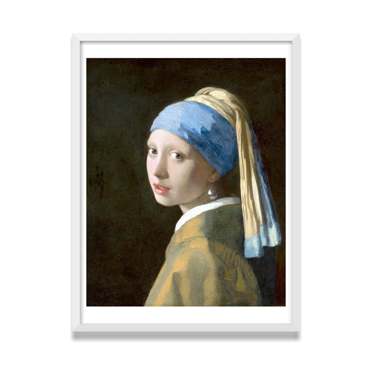 Girl with a Pearl Earring, 24 × 32 in, White Satin frame