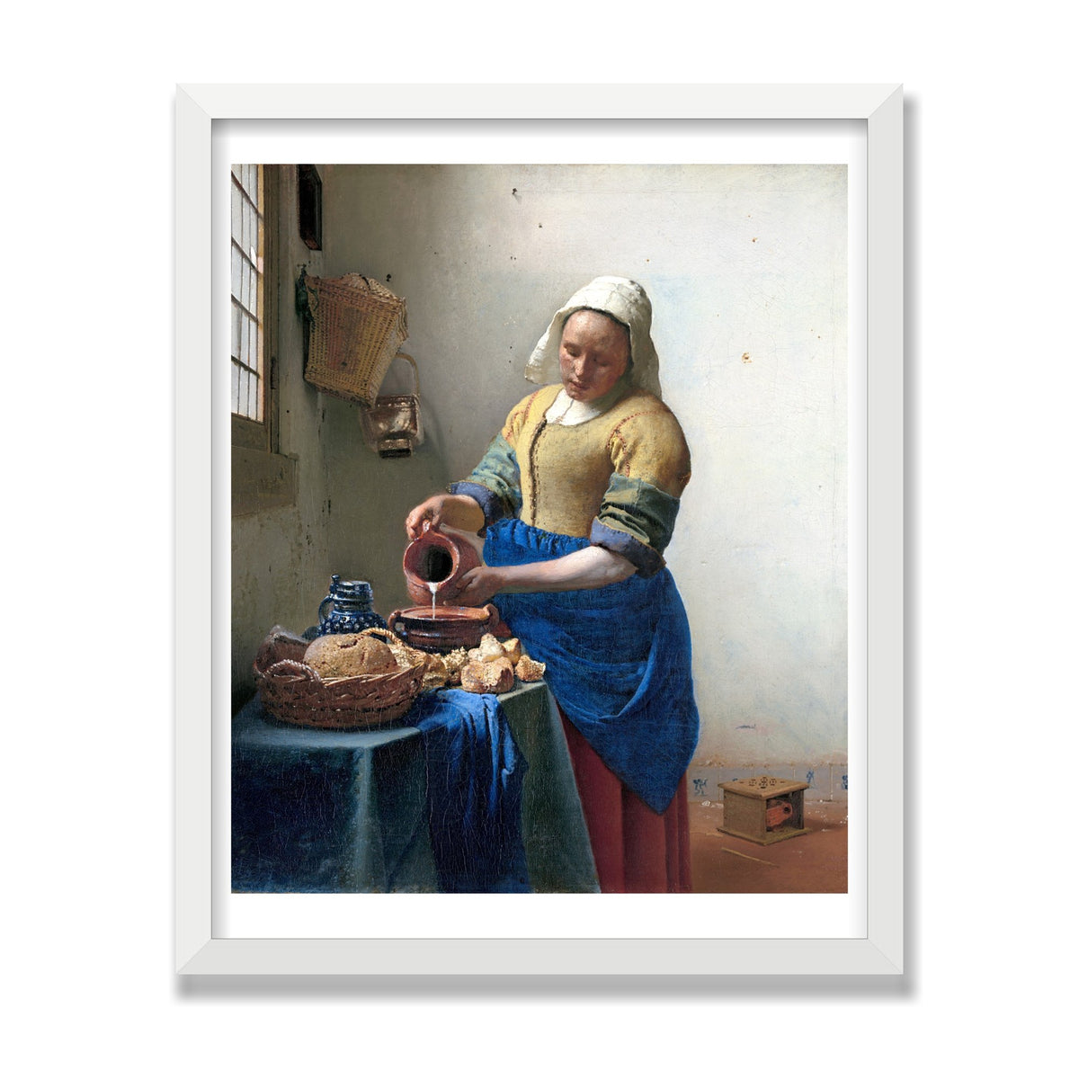 The Milkmaid, 16 × 20 in, White Satin frame